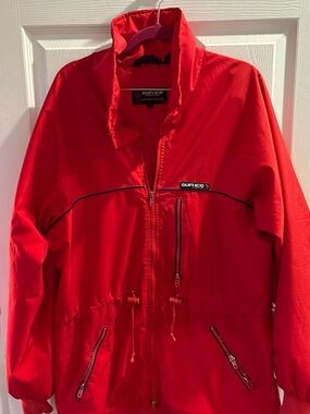 Vintage 1988 Sunice Bright Red Zip-Front Windbreaker Jacket. Mens large.